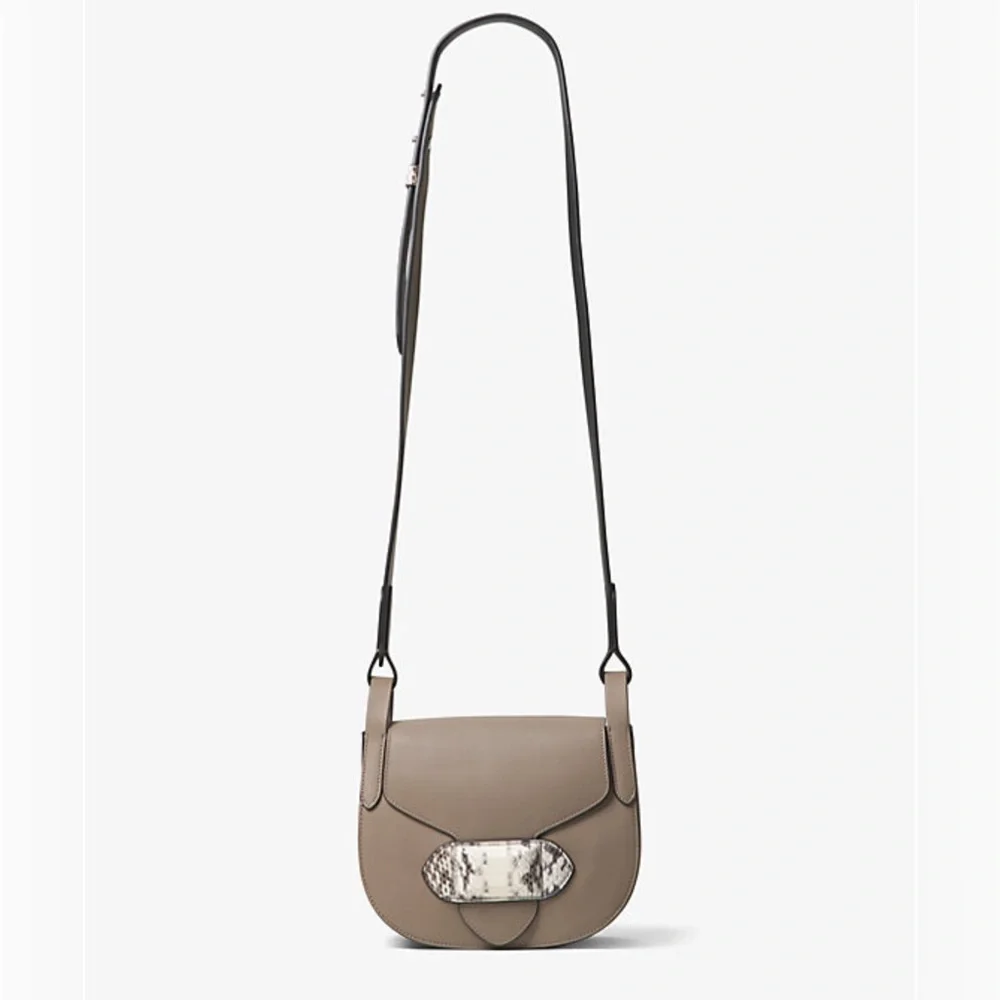 Michael Kors Collection Daria Small Leather and Snakeskin Saddlebag, NWT - Picture 2 of 6